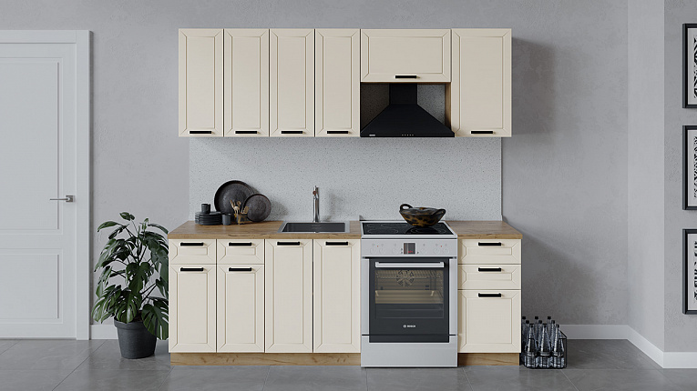 Кухонный гарнитур Лорас Трия 220 см Дуб Крафт золотой / Холст брюле