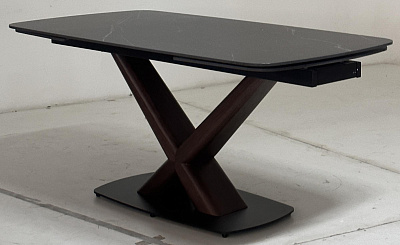 Стол BLANCO / БЛАНКО 160 MATT BLACK MARBLE SOLID CERAMIC / МАТТ ЧЕРНЫЙ МАРБД СОЛИД КЕРАМИК / Орех