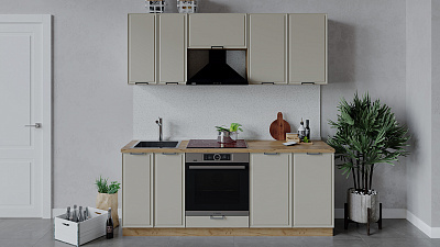 Кухонный гарнитур Белладжио Трия 200 см со шкафом НБ Дуб Крафт золотой / Софт панакота